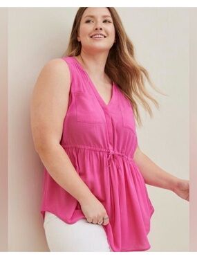 torrid Sleeveless V-Neck Tank in Bright Pink